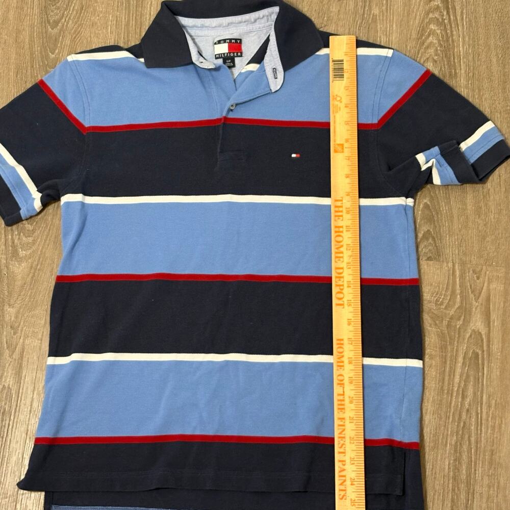 VTG 2005 Tommy Hilfiger Polo Shirt Mens Small Blue Navy Red Striped Y2K Cotton - Picture 6 of 9